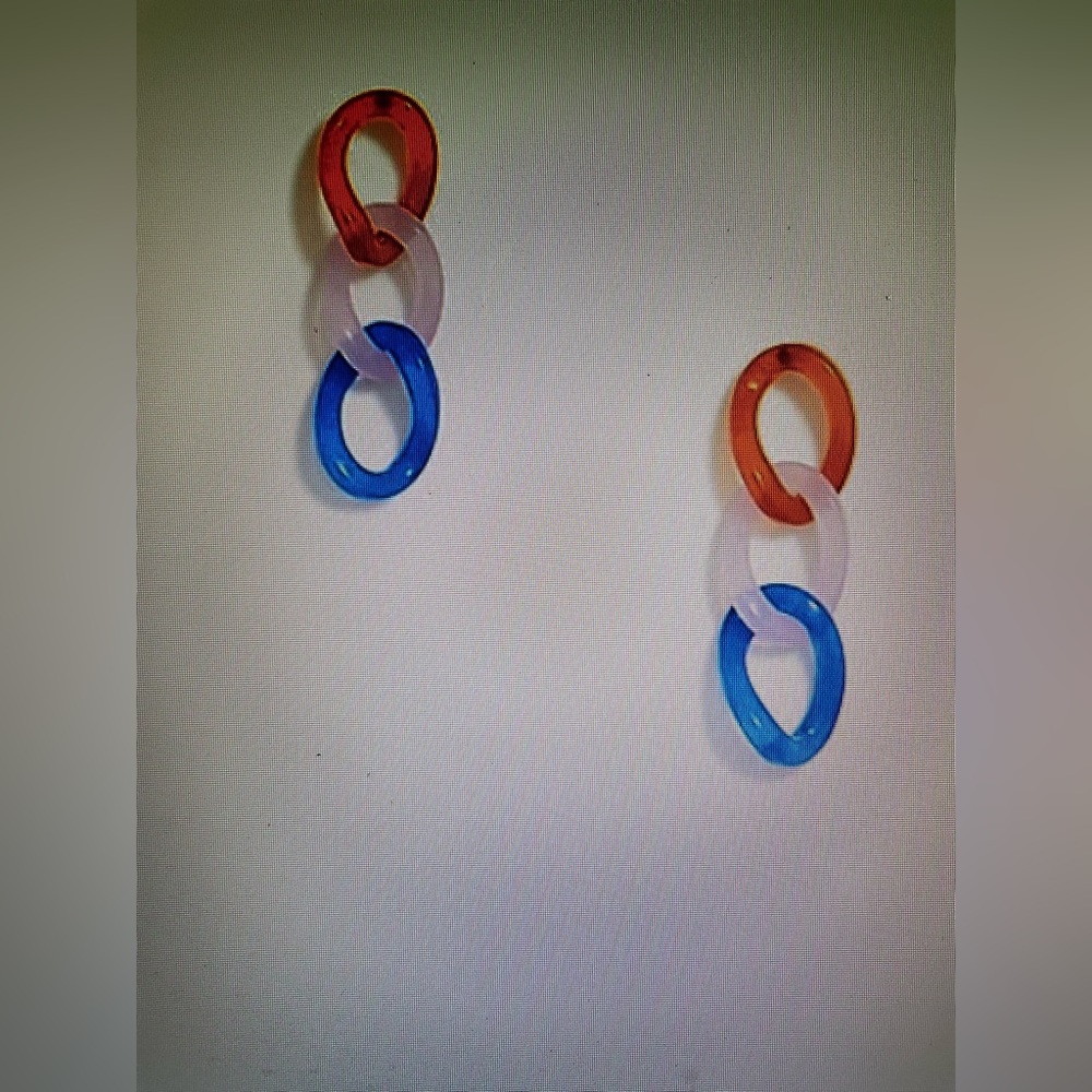 New JCrew rust blue and pink dangly circle earrings